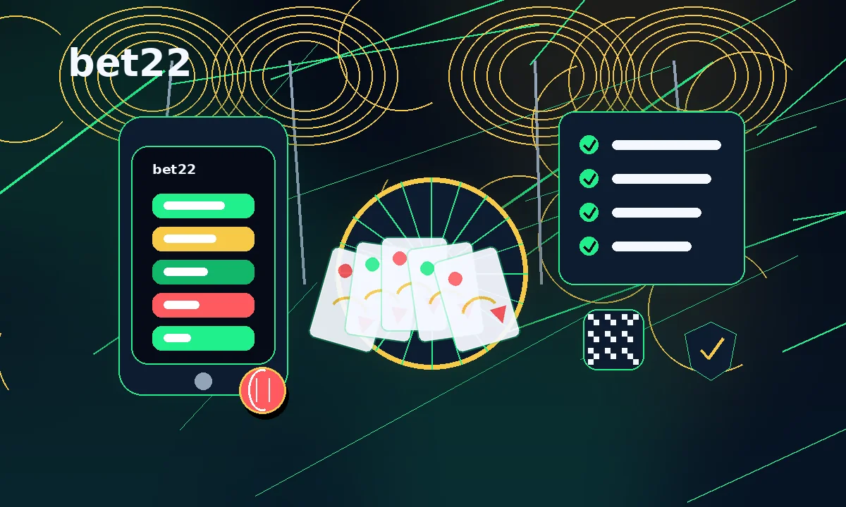 bet22 India brand overview visual for casino cricket app bonus payment and responsible play
