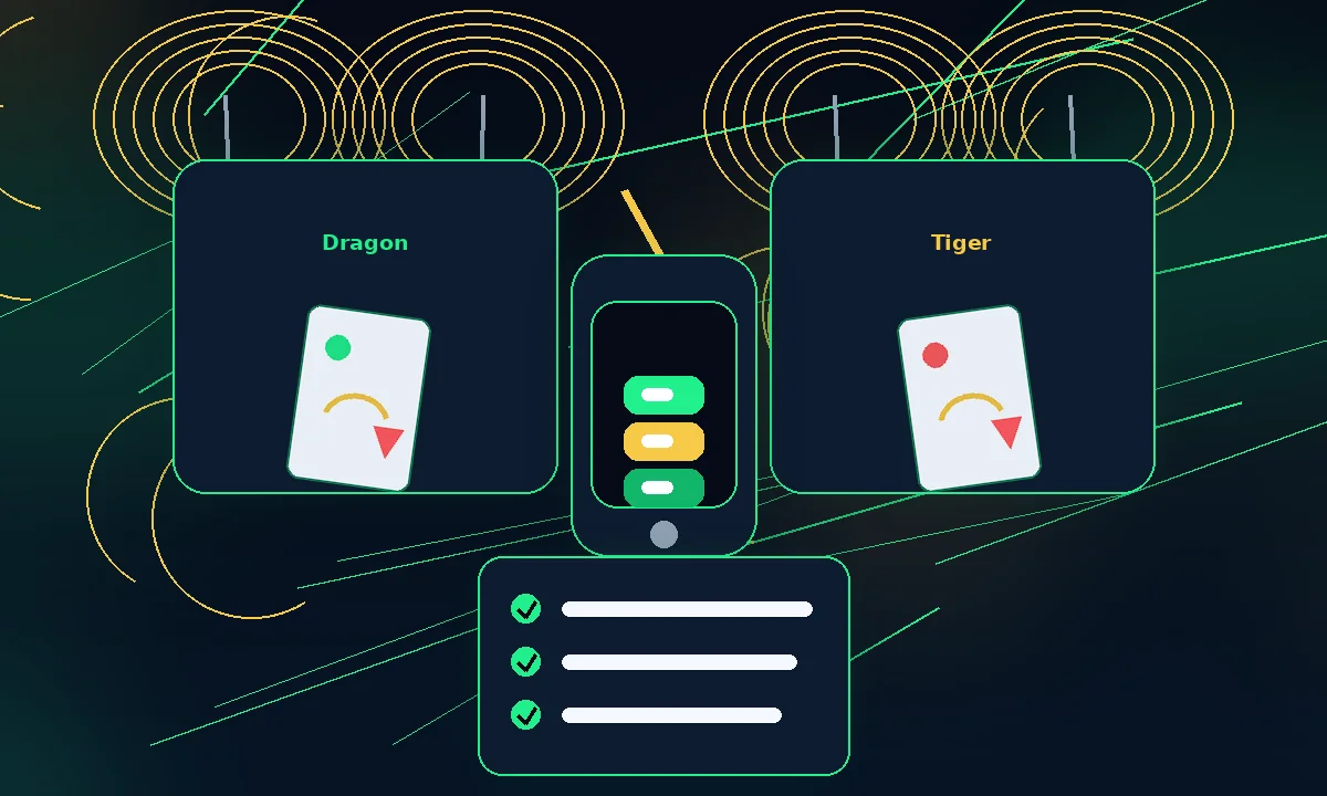 bet22 Dragon Tiger card game visual with table limits and mobile checks