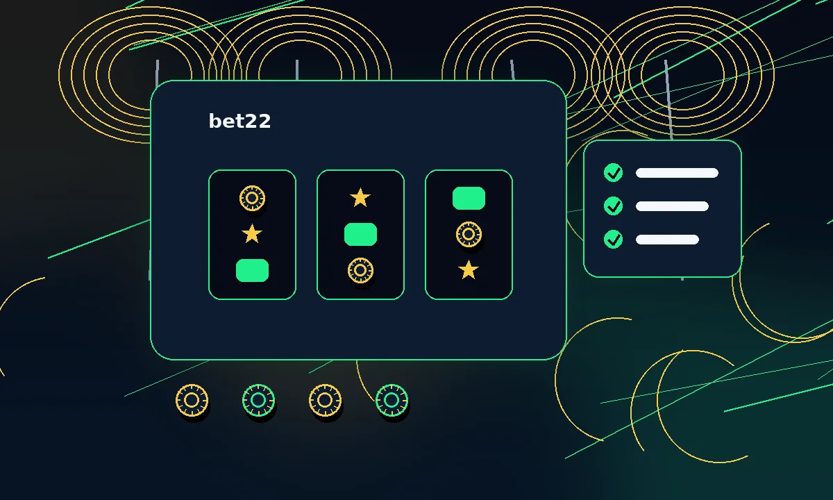bet22 slots visual with reels bonus icons and responsible limits